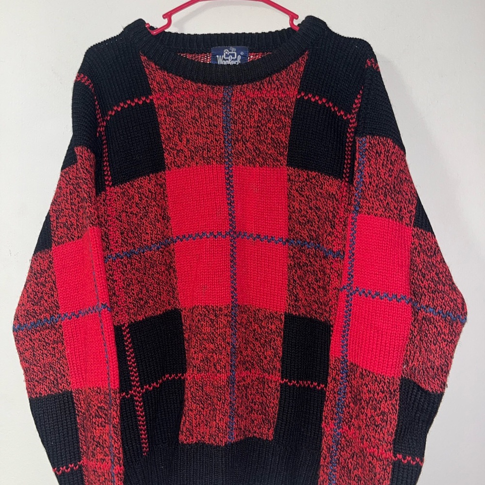 Woolrich Red and Black Plaid Crewneck Sweater~Men’s Medium